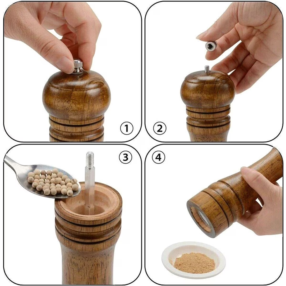 Wood Pepper Mill Grinder Adjustable Ceramic Core Salt & Pepper Grinder Refillable Oak Wood Mill 5in8in10in