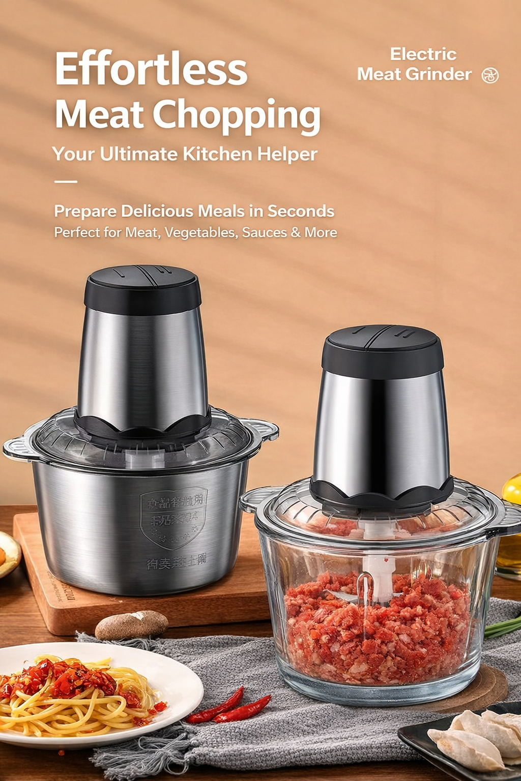 3L Electric Meat Grinder & Food Processor, 12-Cup Large Capacity Dual Bowl Meat Chopper, 300W Pure Copper Motor, Stainless Steel & Glass Bowls, 2-Speed Kitchen Food Processor for Meat, Vegetables & Baby Food