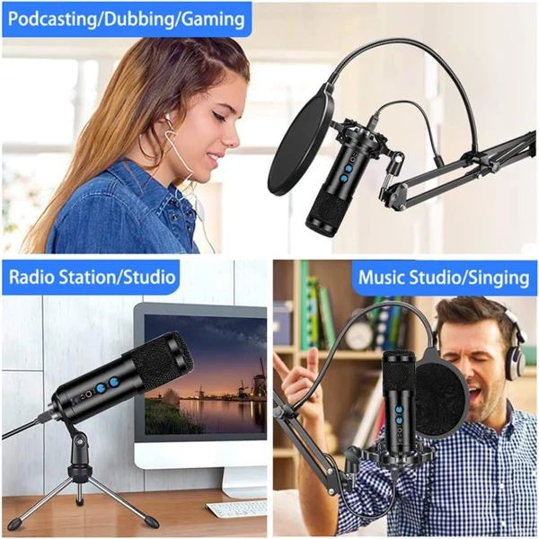 DODOCOOL USB Condenser Microphone Kit with Boom Arm, Pop Filter & Shock Mount (DC229B)
