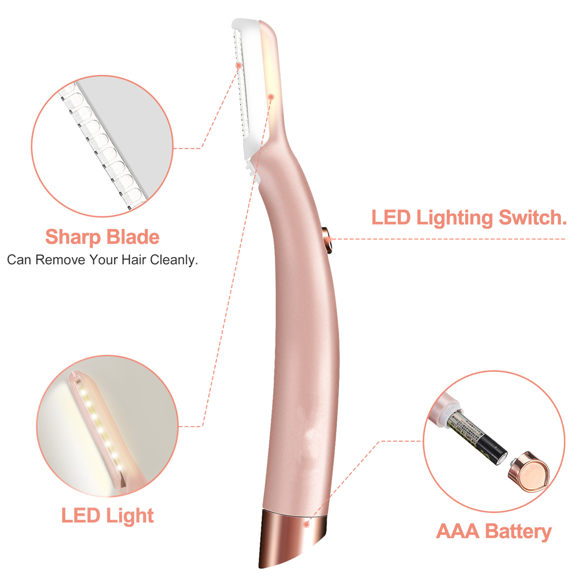 Hizek Eyebrow Razor Shaver with LED Light + 6pcs Cutter Head