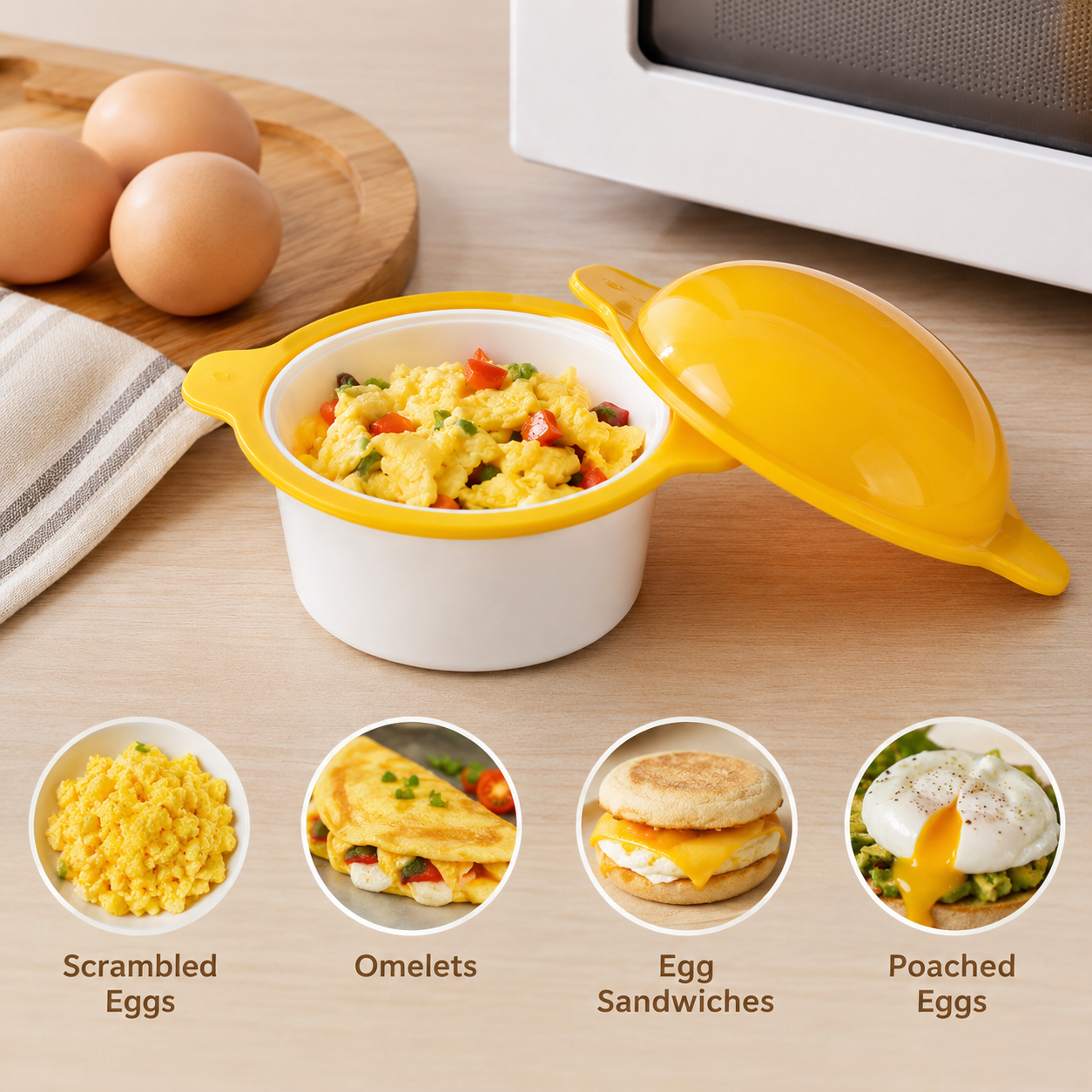 IncrediEgg Microwave Egg Cooker, Quick Breakfast Egg Maker for Scrambled Eggs, Omelets, Poached Eggs & More