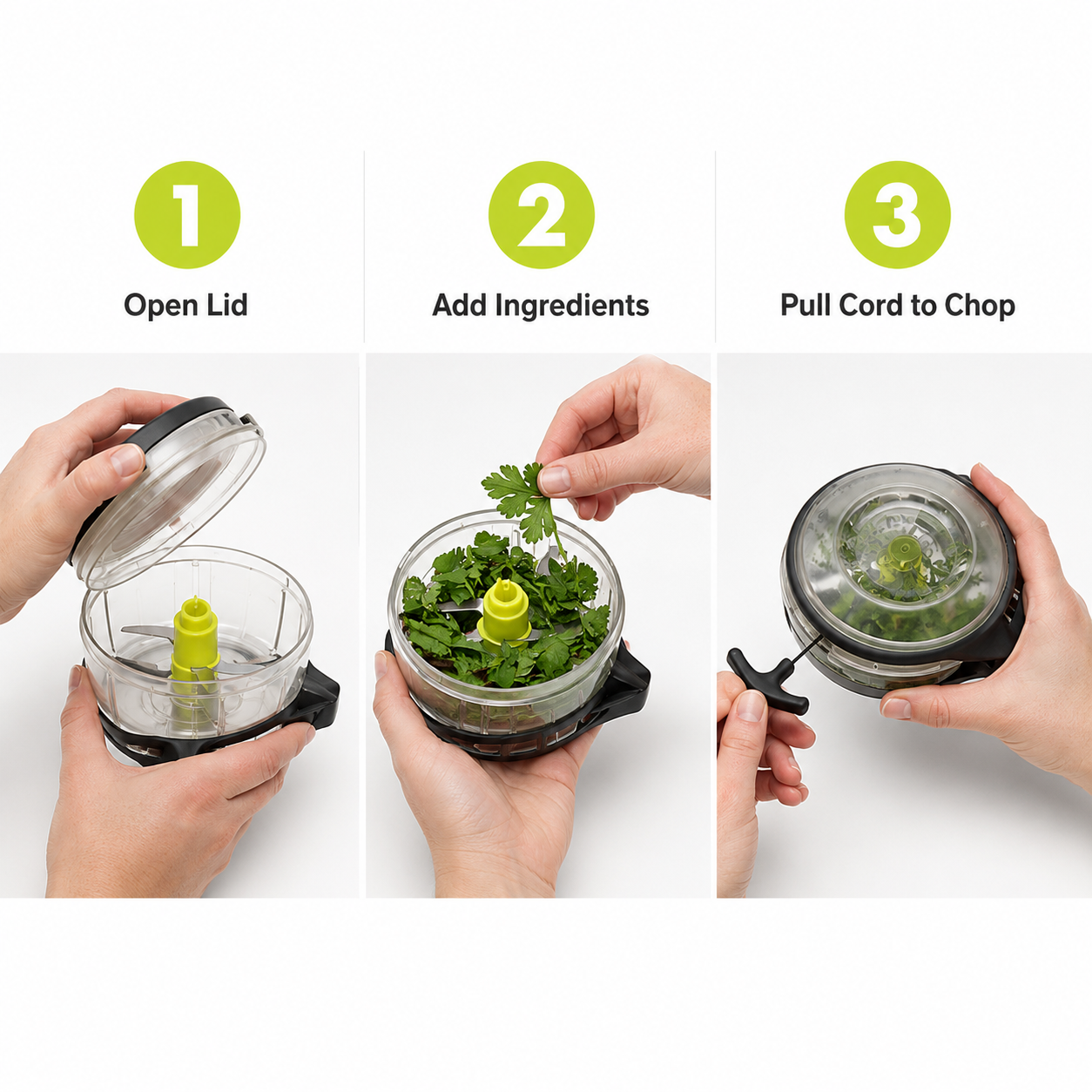 Manual Pull-Cord Herb Chopper with Removable Metal Blades, Optional Fruit Peeler
