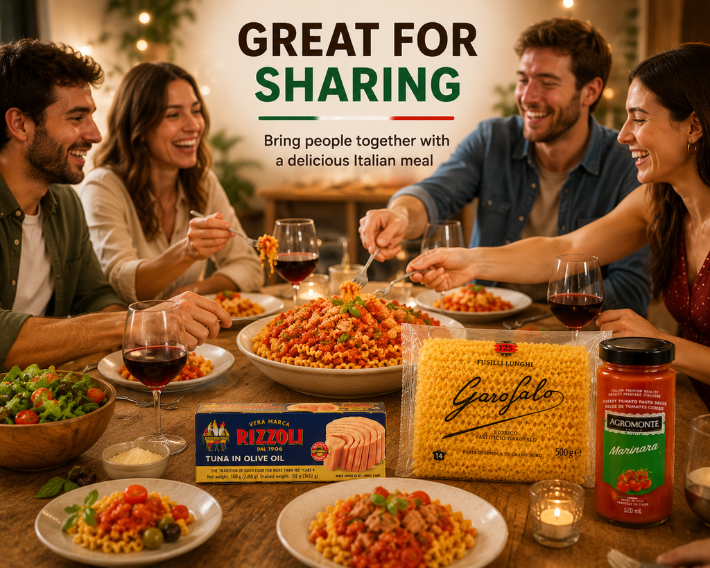 Italian Pasta Meal Kit Set – Fusilli Lunghi Pasta, Tuna in Olive Oil & Cherry Tomato Pasta Sauce, Easy Family Meal Bundle