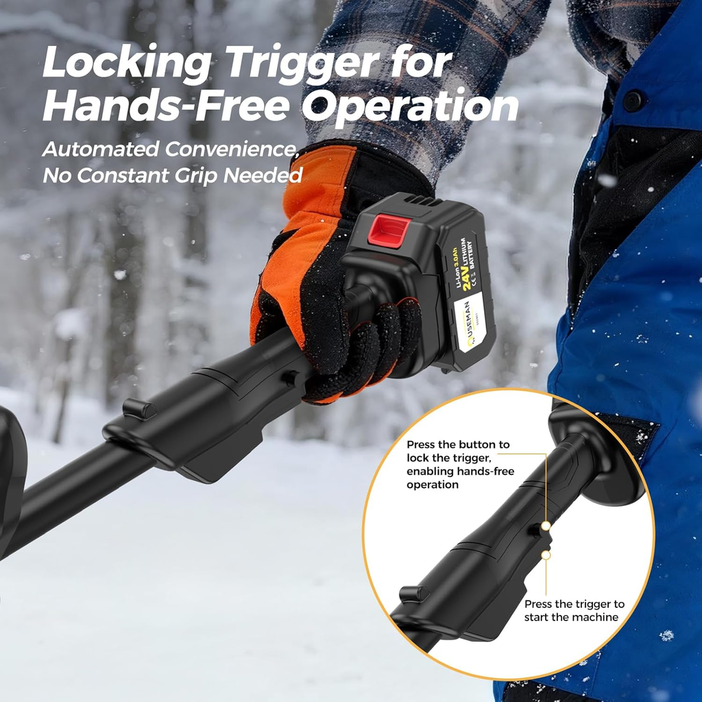 24V Cordless Electric Snow Shovel – 13" Snow Thrower with Battery & Charger