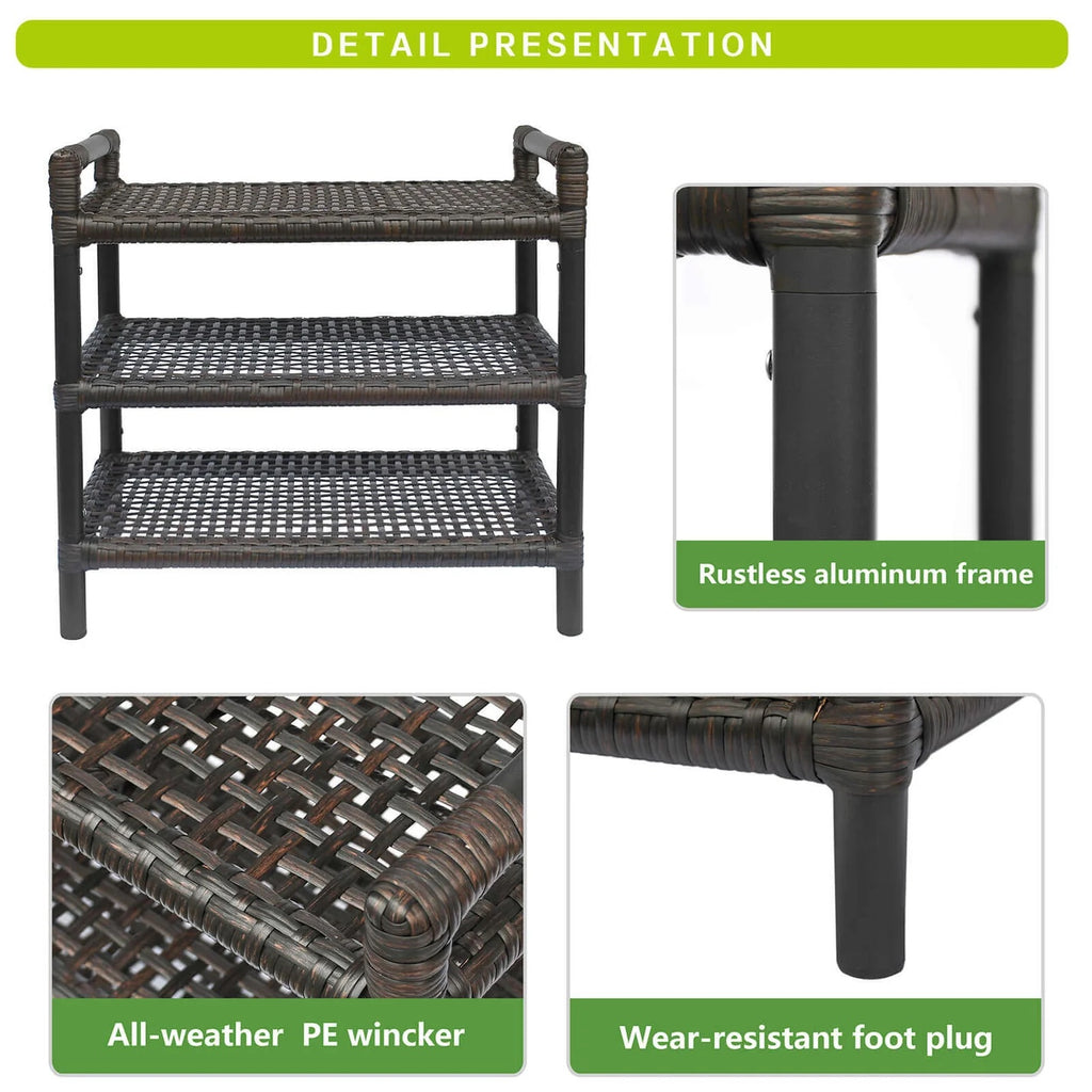 3-Tier Rattan Style HDPE Storage Shelf – Indoor & Outdoor Organizer (21.5" × 12" × 20.6")