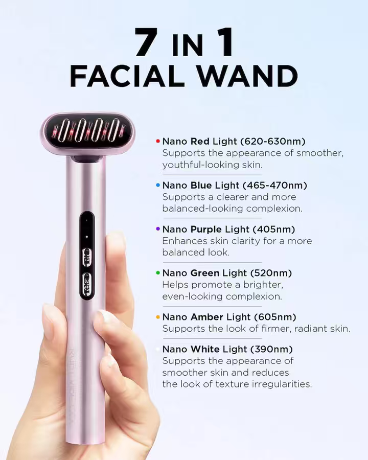 7-Color LED Light Therapy Facial Wand with Microcurrent – Anti-Aging Skin Rejuvenation Beauty Device