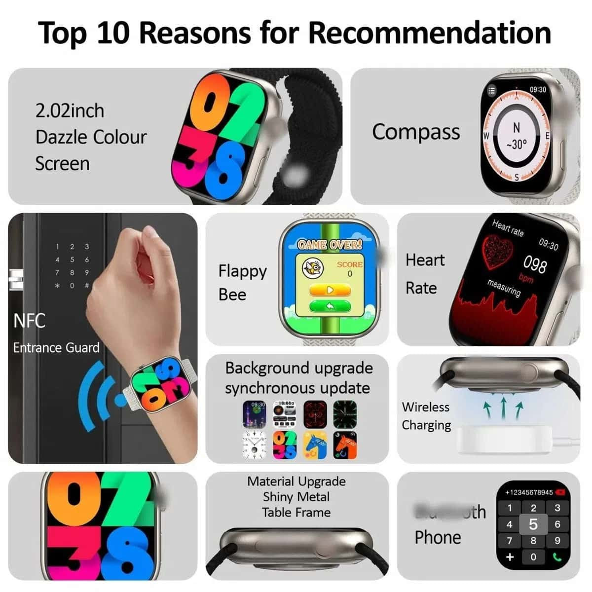 HS8 Pro Smart Watch Fitness Tracker with Bluetooth Call, Heart Rate Monitor, Sleep Tracking, Waterproof, Black/Green
