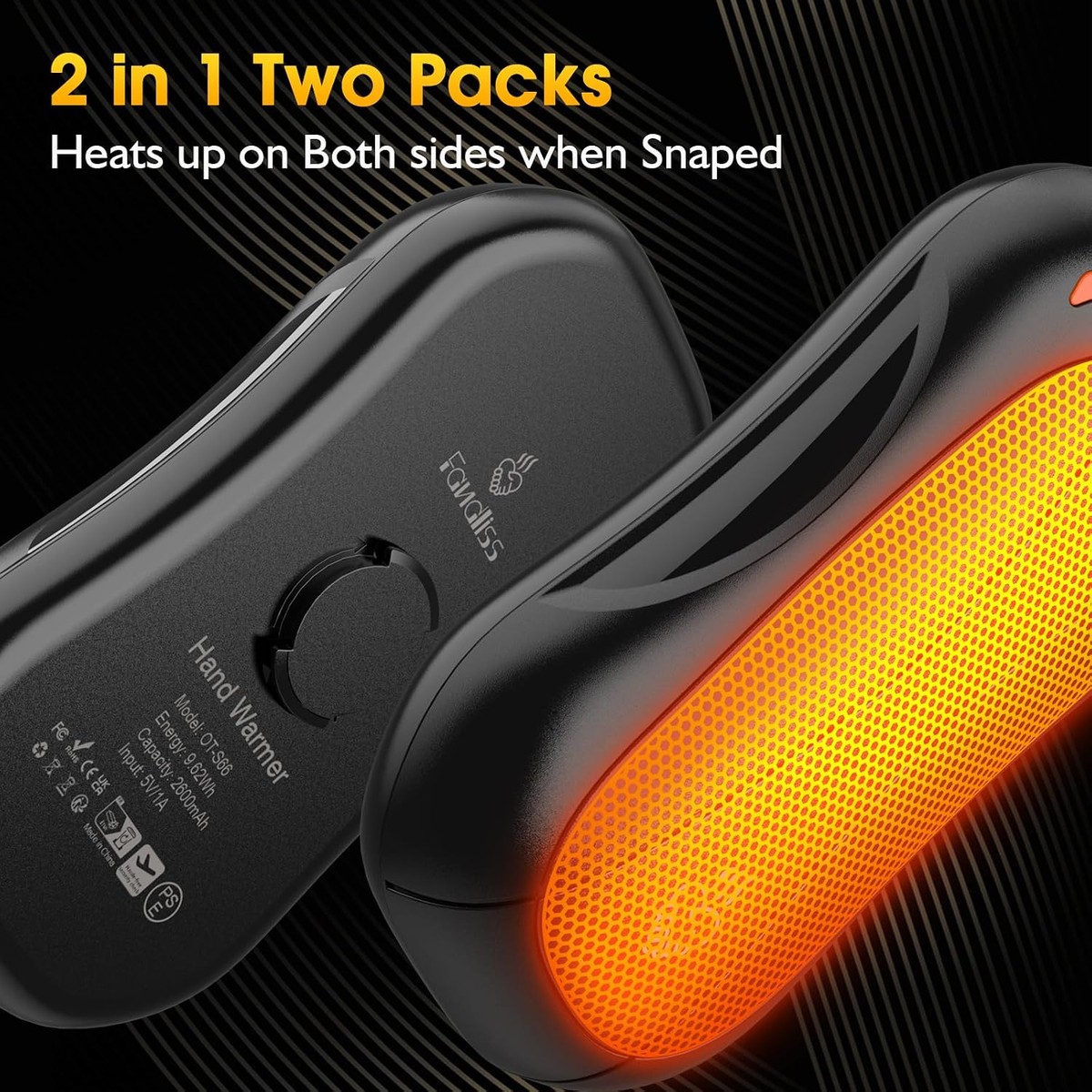 2-Pack Rechargeable Electric Hand Warmers with 3 Heat Settings