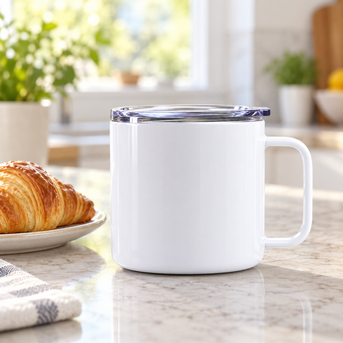 14 oz White Stainless Steel Insulated Coffee Mugs with Handles & Lids（56*54*25）