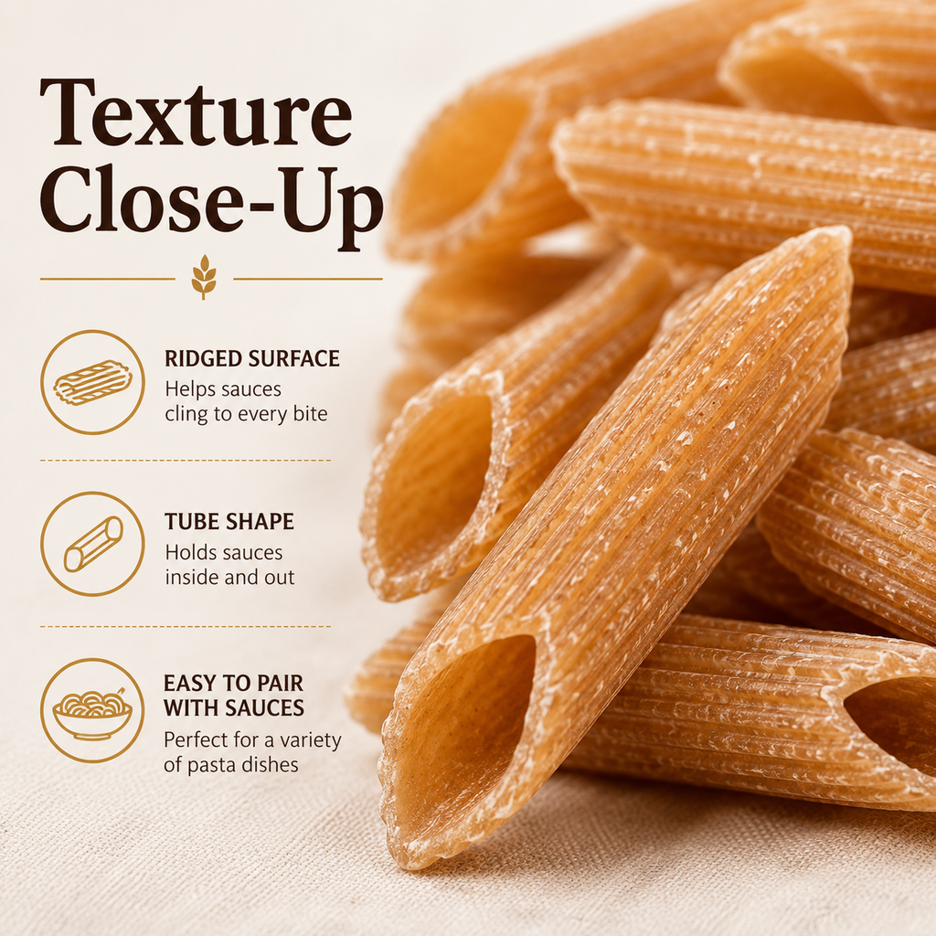 Whole Wheat Penne Rigate Pasta, Durum Wheat Semolina Pasta, Italian Style Pasta