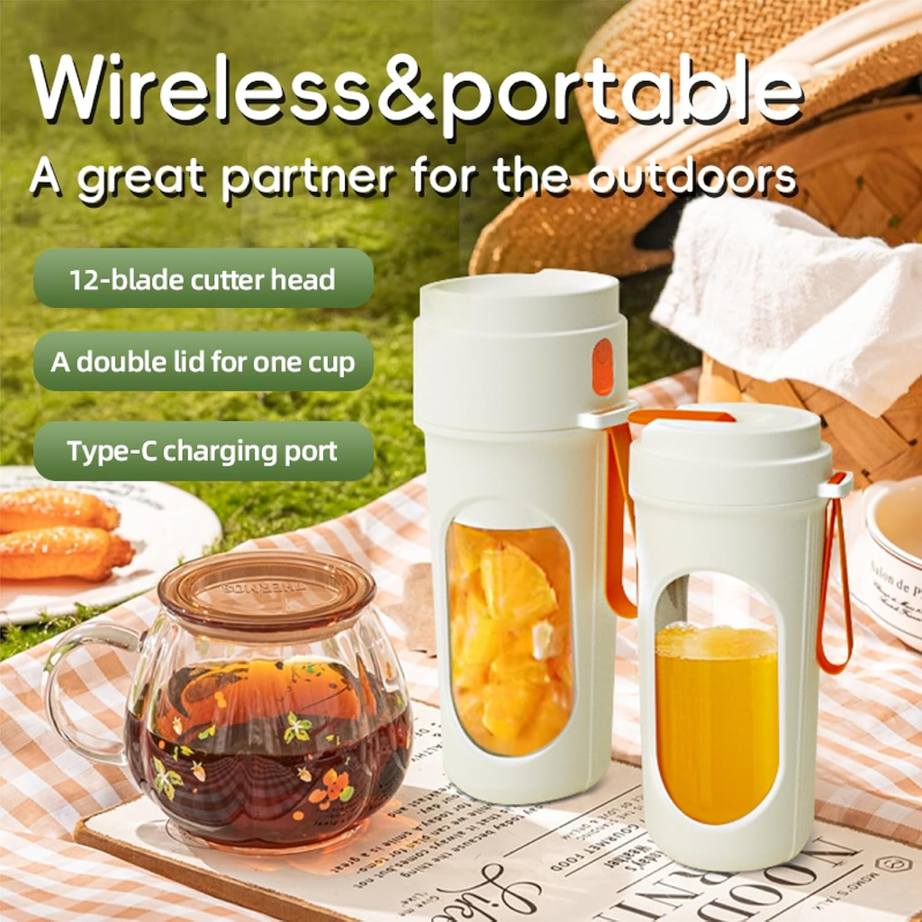 Portable Personal Blender, 450mL USB Rechargeable Smoothie Maker with 12 Blades & Travel Lid – CreamGreen