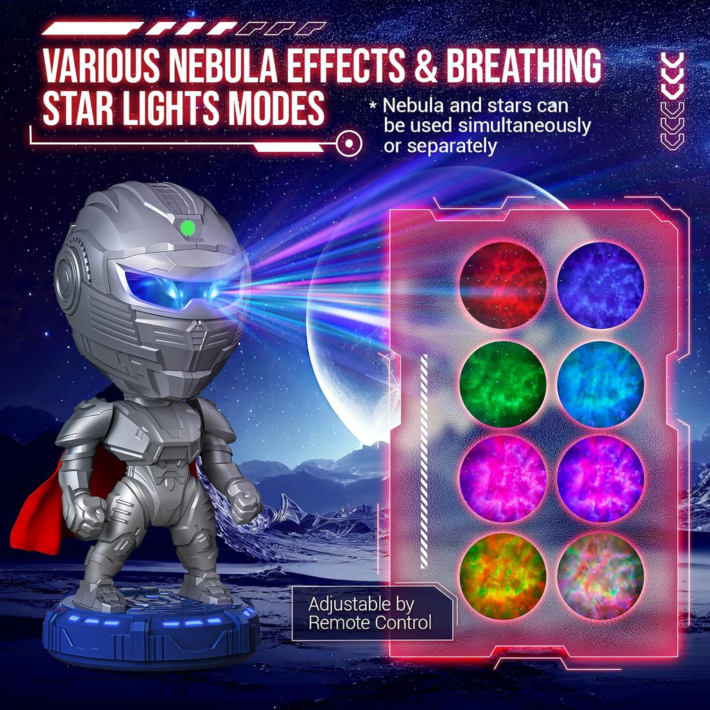 Armored Character Galaxy Projector Night Light with Timer, Adjustable Angle and Remote Control