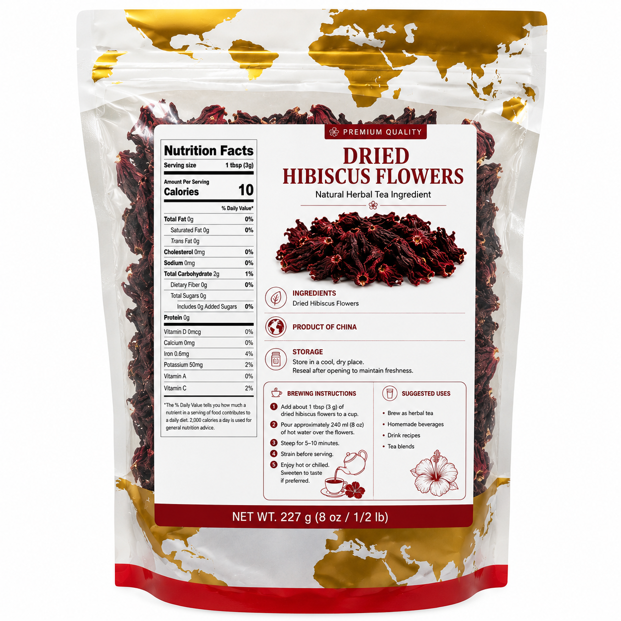 Dried Hibiscus Flowers 227g (8oz / 1/2lb) | Loose Herbal Tea Ingredient