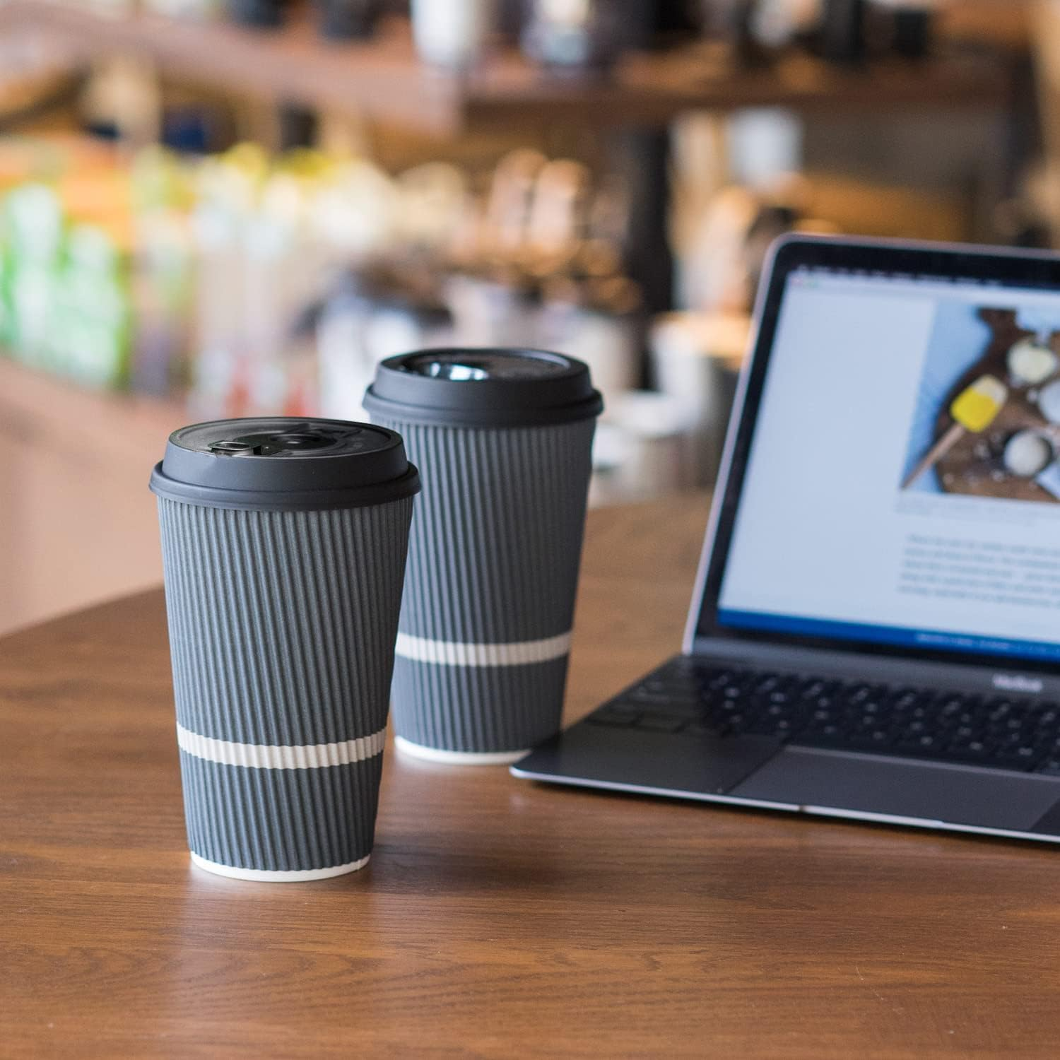 Disposable Coffee Cups with Lids 16 oz, 60 Pack Insulated Ripple Paper Hot Cups, Leak-Proof To Go Coffee Cups for Hot & Cold Drinks, Travel Takeaway Cups, No Sleeves Needed