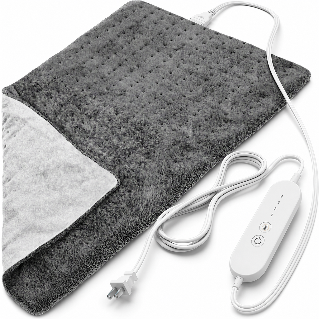 Electric Heating Pad with 4 Heat Settings & 2-Hour Auto Shut-Off – 30 × 60 cm (Approx. 12 × 24), Gray