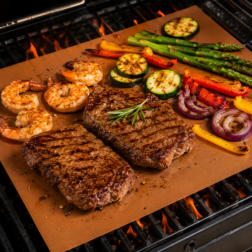 2PCS 15.75×13in Reusable Non-Stick Grill Mats, Heat Resistant BBQ & Baking Cooking Sheets, Easy Clean Copper Grill Mat