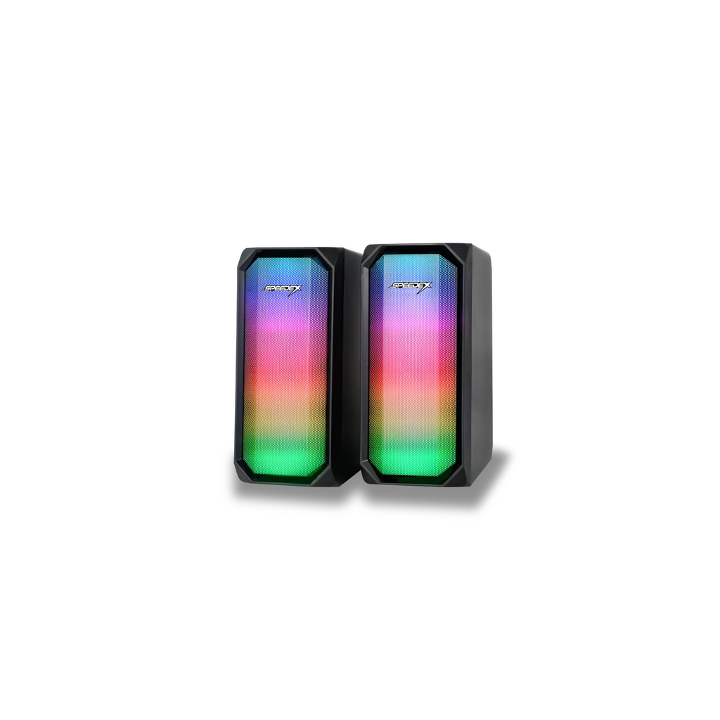 Speedex ES514 Dual-Mode 3.5mm Aux + Bluetooth Wireless 2.0pcs Multimedia RGB Lighting,USB Powered gaming Speaker_Black