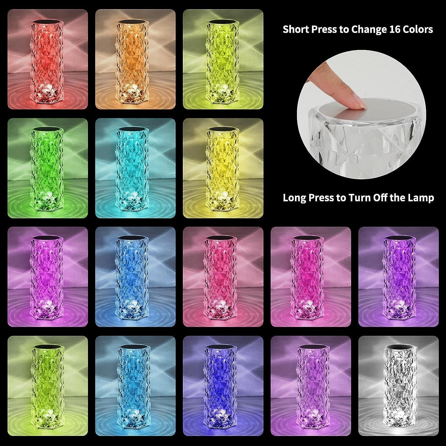 Deogos Crystal Table Lamp, Remote and Touch Control Rose Wave Lamp, RGB Color Changing Night Light, Dimmable, USB Rechargeable Decoration Ambient Lighting for Dinner/Bars/Game room/Living Room/Bedroom