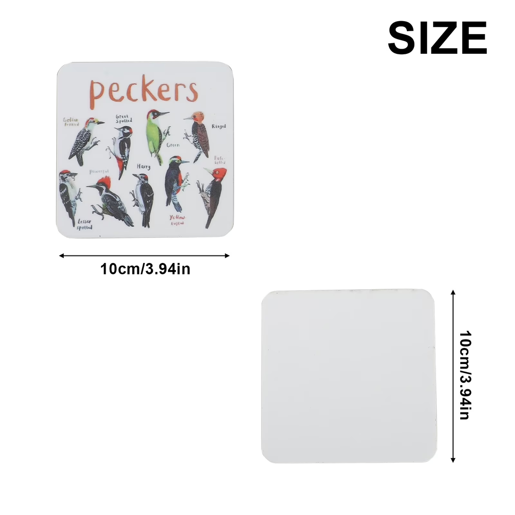 Funny Bird Pun Coasters Set of 6, Acrylic Drink Coasters for Table Protection, Cute Cartoon Bird Design Coaster Set for Coffee, Tea, Home & Kitchen Decor