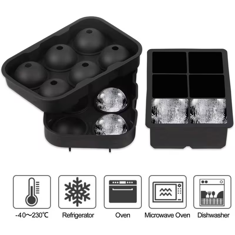 Large Ice Cube Tray Set with Lid – Sphere & Square Ice Ball Mold for Whiskey, Cocktails & Drinks (BPA Free Silicone Ice Mold)