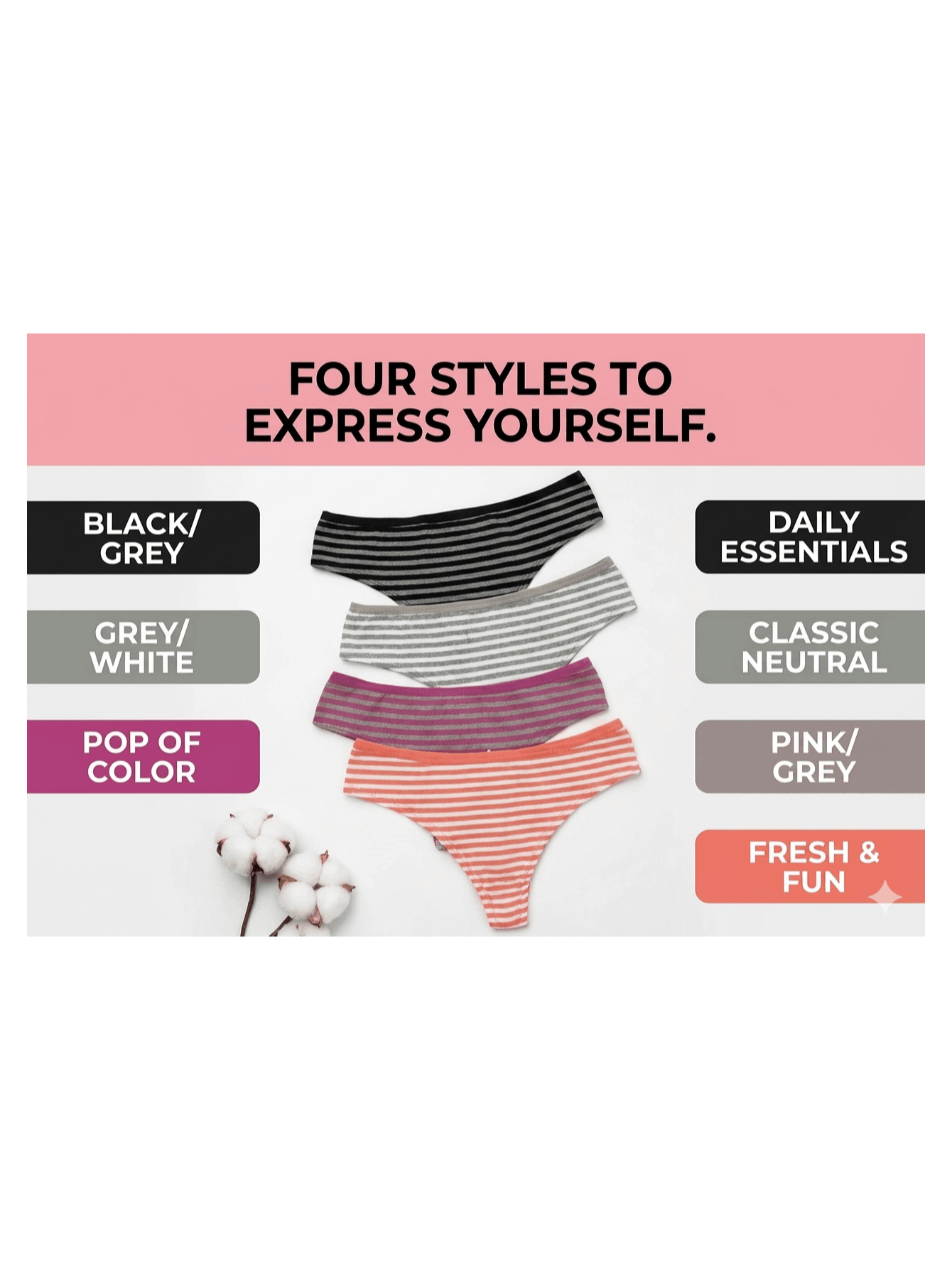 Women’s 4-Pack Cotton Thong Panties – Breathable Soft Stretch Low Rise G-String Underwear Set