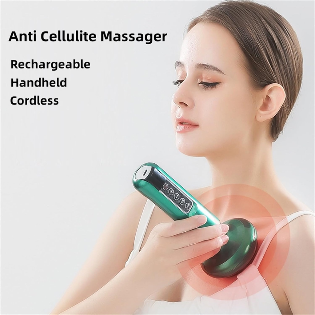 Rechargeable Electric Cupping Massager with Heat, 12 Suction Levels & 20 mL Massage Oil – Green