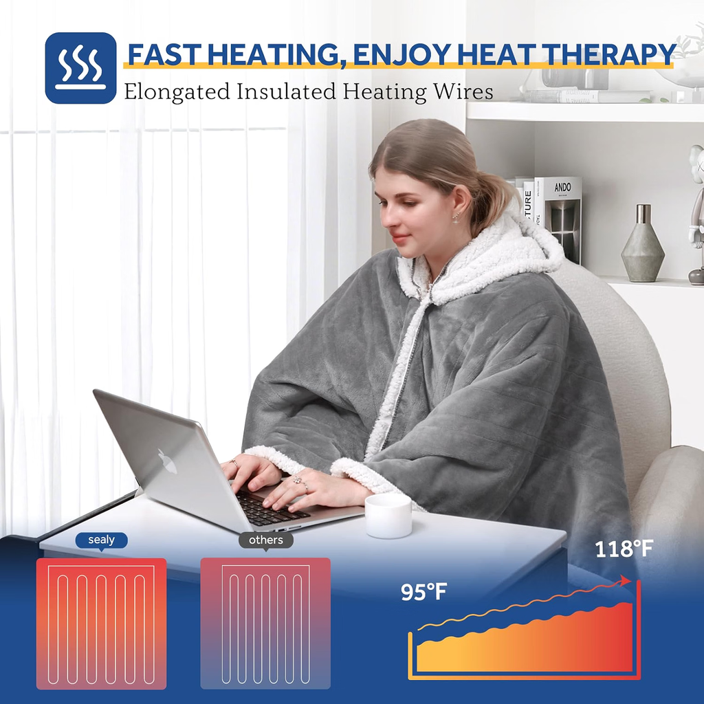 Sealy Wearable Electric Heated Hoodie Poncho, 50 x 60 in.
