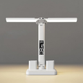 LAVI Rechargeable lamp with Dual Tumbler Clock with Temperature & Date Double Lamp Heads Phone Stand Function 2000 mAh Battery for Study/Office Work