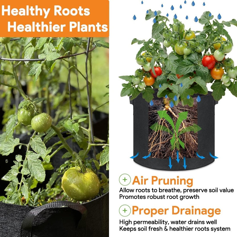 VASLON 7-Pack Fabric Grow Bags with Handles, Reusable Nonwoven Planting Pots for Vegetables, Flowers & Herbs