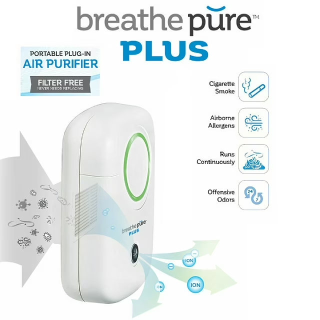 Breathe Pure Plus Plug-In Air Purifier with HEPA Filter & Ionic Freshener