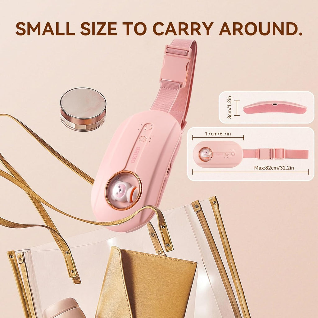 OKIBB Menstrual Heating Belt – Portable Heating & Vibration Massager for Period Cramps, 4 Heat Levels, 4 Massage Modes, Rechargeable 2500mAh USB-C Waist Heating Pad