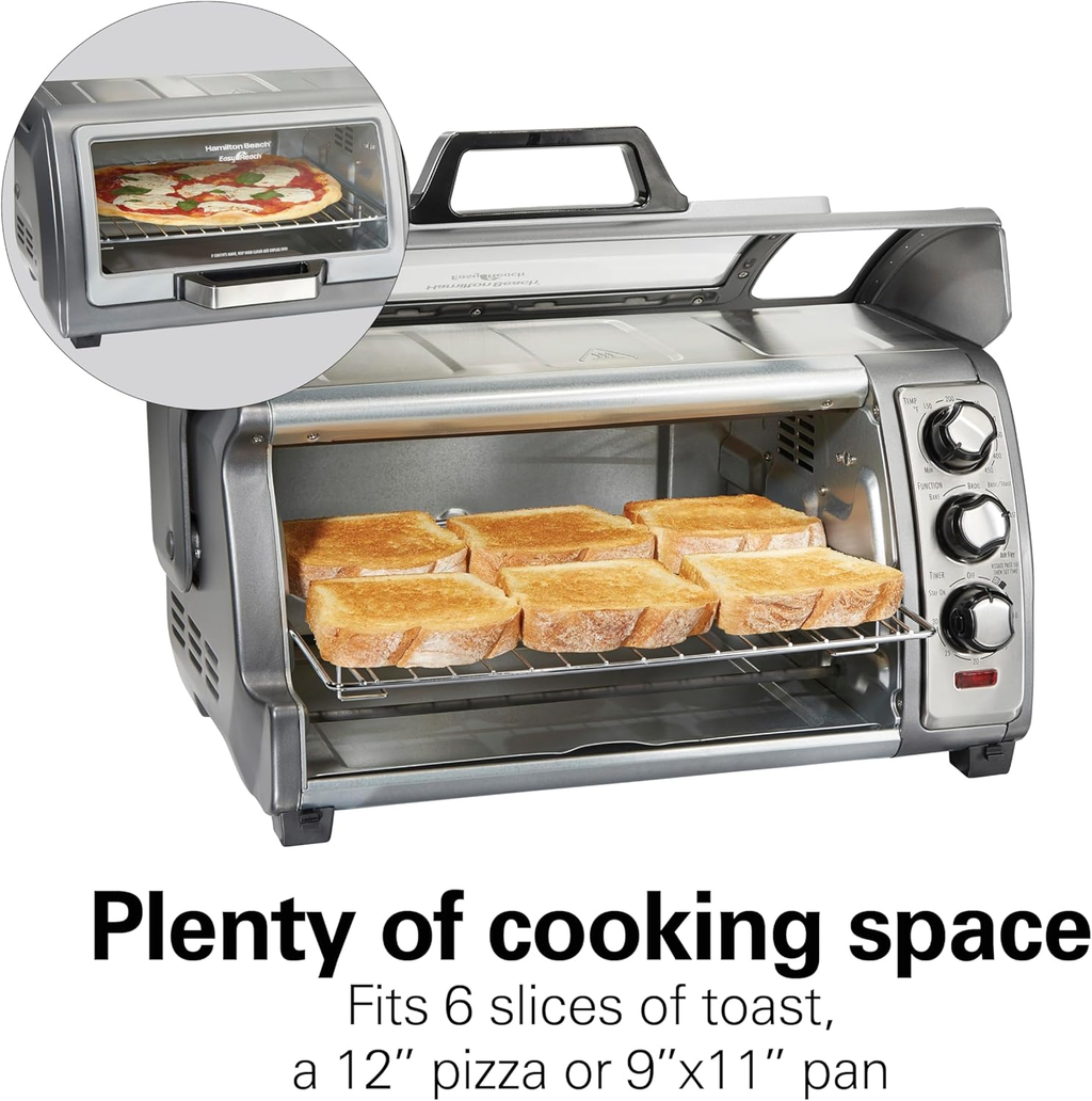 Open Box Hamilton Beach Sure-Crisp Air Fryer Toaster Oven with Easy Reach Door, 6-Slice Capacity, Bake, Broil & Toast Functions - Stainless Steel
