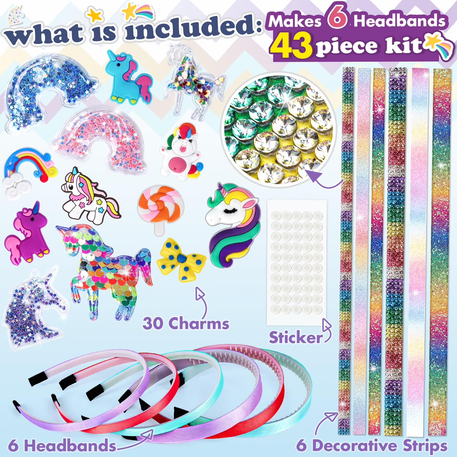 DIY Unicorn Headband Craft Kit for Girls, Kids Hair Accessories Making Set, 40PCS Creative Arts & Crafts Kit, Birthday Gift for Girls Ages 5-12