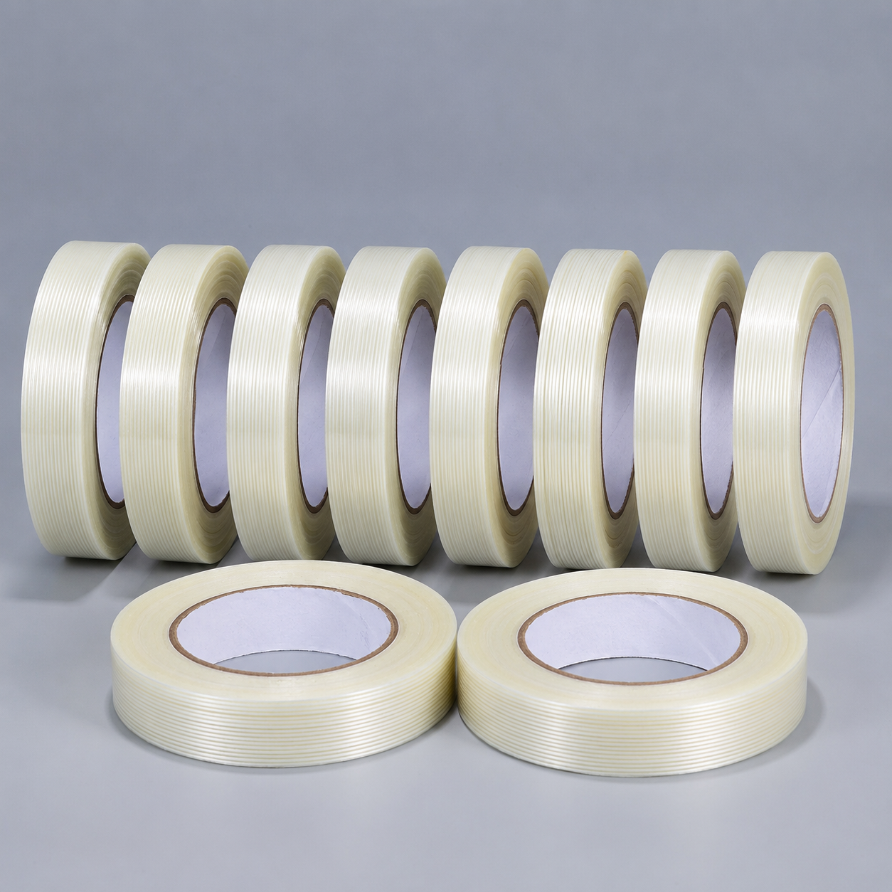 Bomei Pack 1-Inch Fiberglass Reinforced Filament Tape, 25 m per Roll, 10-Roll Pack, Clear Mesh Tape for Packing, Bundling and Repairs (B05023)