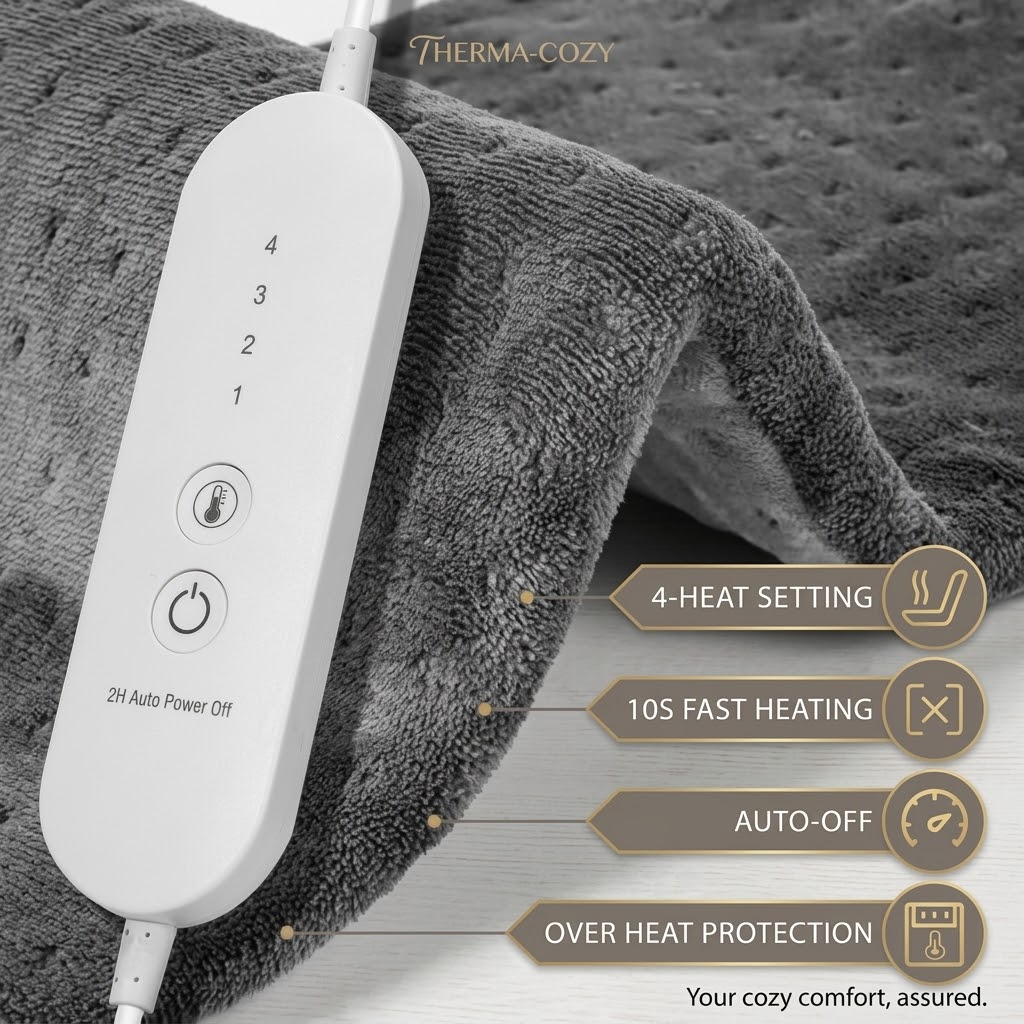 Electric Heating Pad with 4 Heat Settings & 2-Hour Auto Shut-Off – 30 × 60 cm (Approx. 12 × 24), Gray