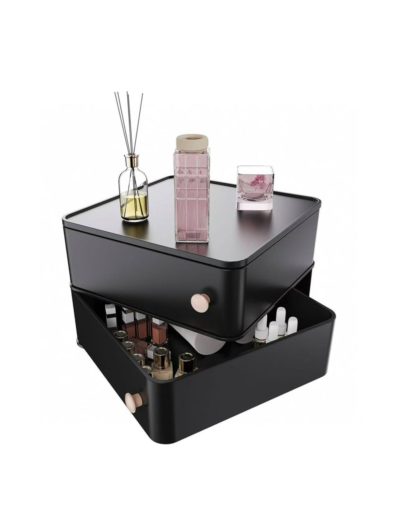 Rotating Makeup Organizer with Drawers – Stackable Cosmetic Storage Box, 360° Rotating Vanity Organizer for Skincare, Jewelry & Bathroom Countertop