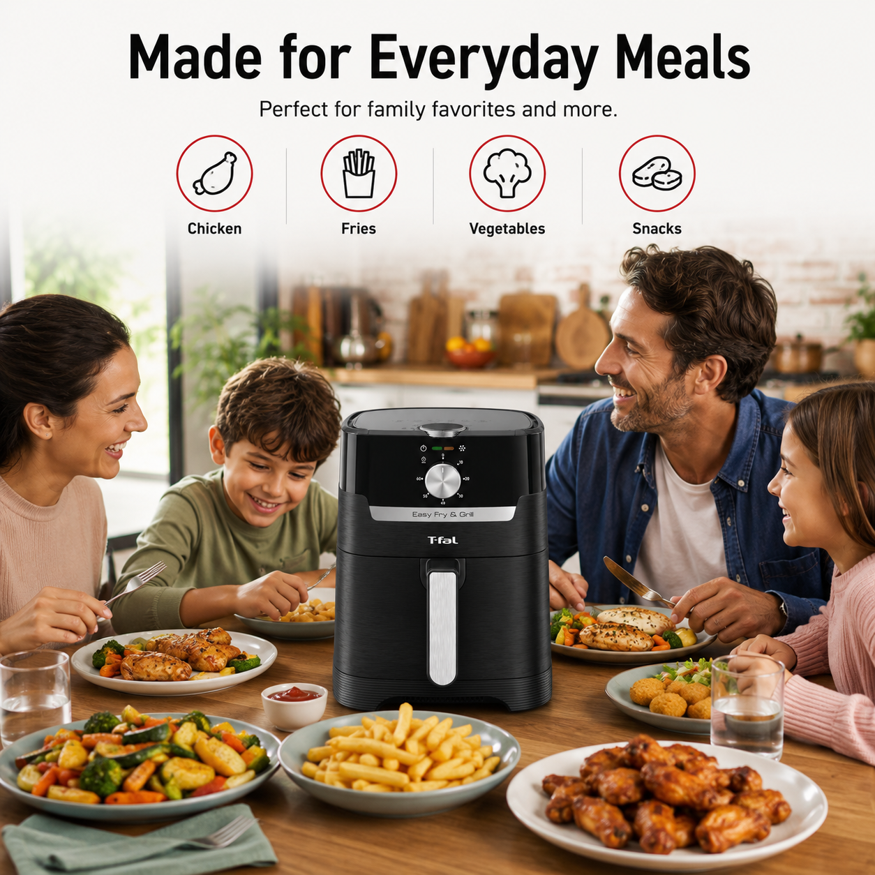 T-Fal Easy Fry & Grill Precision 2-in-1 Air Fryer, 4.4QT Capacity, Adjustable Temperature Control, 60-Minute Timer, Grill Plate Included, Black