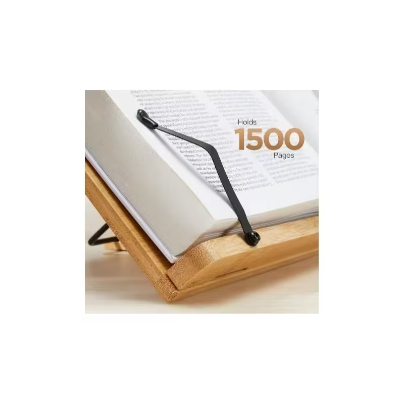 Adjustable Bamboo Book Stand – Foldable Wooden Cookbook and Tablet Holder for Reading and Kitchen Use