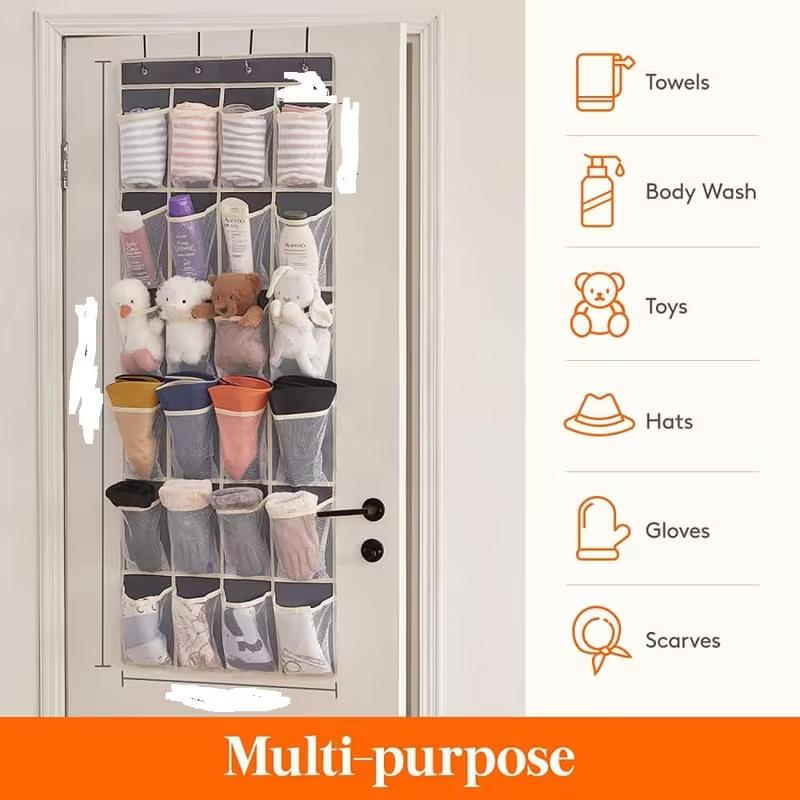 Over The Door Hanging Organizer – 24 Pocket Storage Bag for Shoes, Socks and Accessories