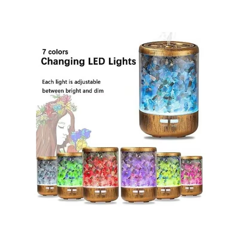 Crystal Salt Rock Aroma Diffuser with LED Lights – 7 Color Changing Humidifier for Home Relaxation