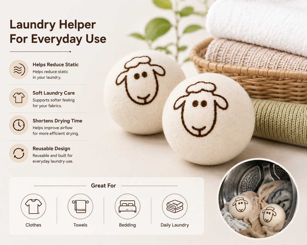 2 Pack Reusable Wool Dryer Balls Set – Laundry Dryer Balls for Clothes & Towels