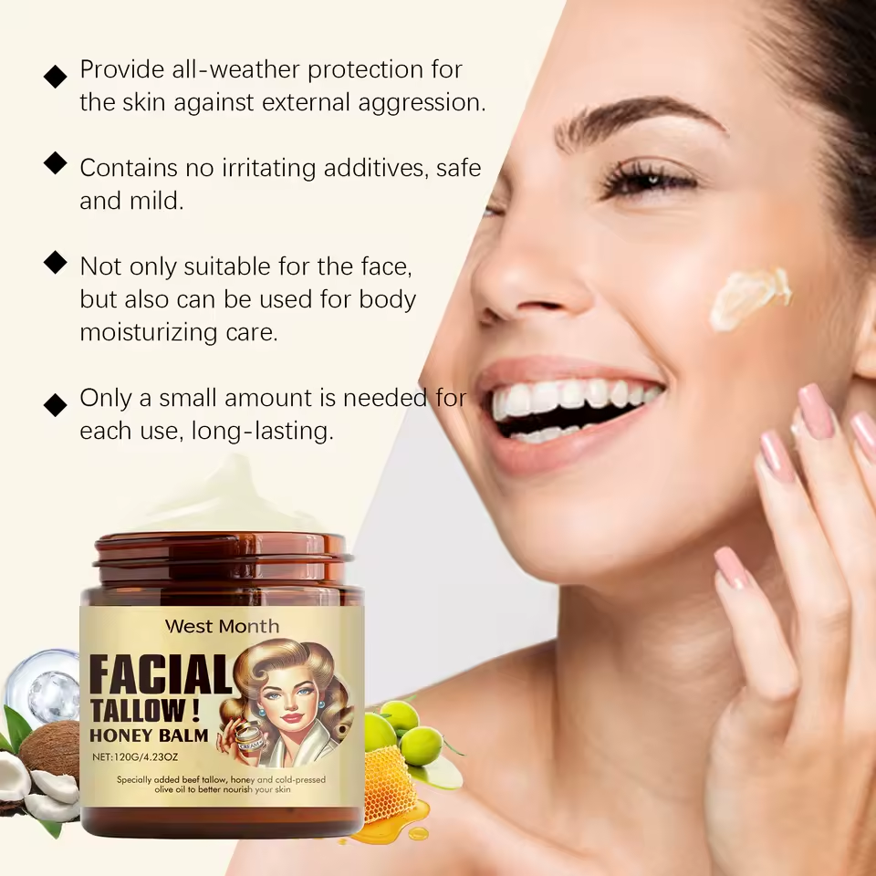 West Month Beef Tallow Honey Face Cream Hydration Moisturizing Long Last Repair Skin Care Brighten Skin Tone Lighten Dark Spots