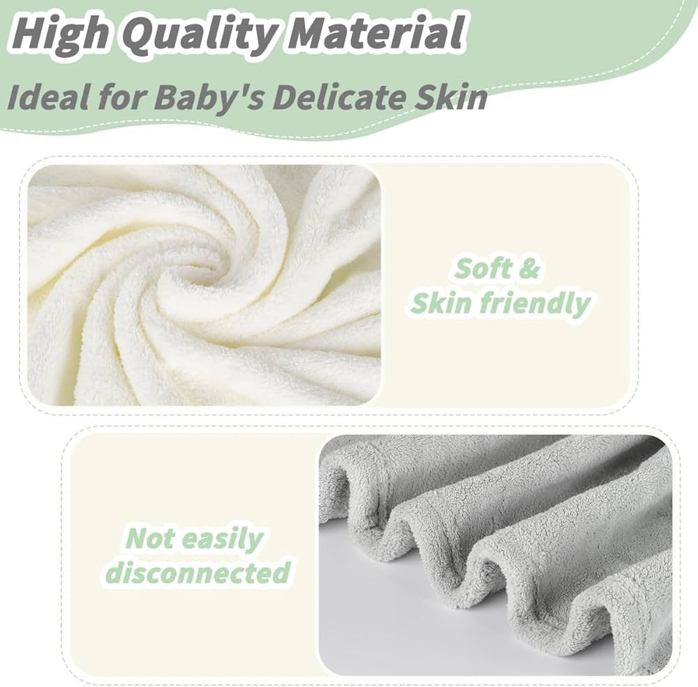 Hooded Baby Towel Set, Soft Coral Velvet Kids Bath Towel, Super Absorbent Quick Dry Hooded Towel for Newborn Toddler, 0-8 Years Old, 2 Pack (Gray & White)