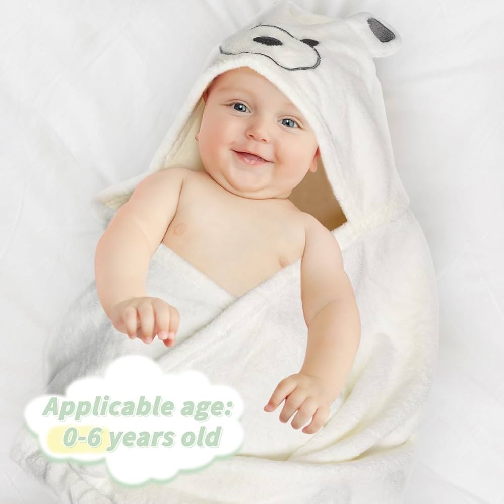 Hooded Baby Towel Set, Soft Coral Velvet Kids Bath Towel, Super Absorbent Quick Dry Hooded Towel for Newborn Toddler, 0-8 Years Old, 2 Pack (Gray & White)