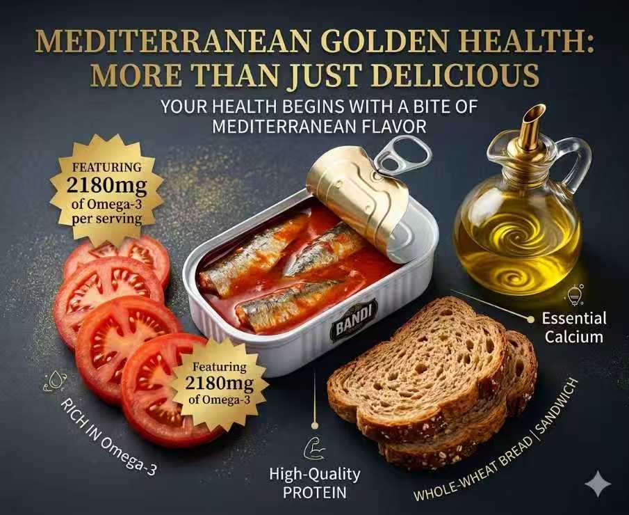 BANDI FOODS Sardines in Tomato Sauce – Wild Caught, 2180mg Omega-3 per Serving, Exclusive Taste, Product of Morocco, Net Wt. 4.41 oz (125 g), Best Before Dec 31, 2027