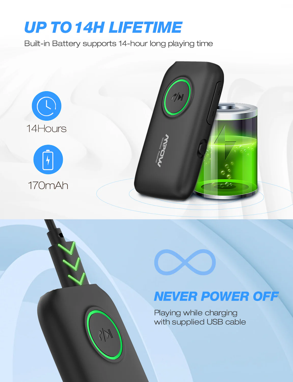 Mpow Bluetooth 5.0 Transmitter Receiver 2-in-1 Wireless Audio Adapter, aptX Low Latency aptX HD, Dual Link, 3.5mm AUX Bluetooth Adapter for TV, Car, PC, Home Stereo