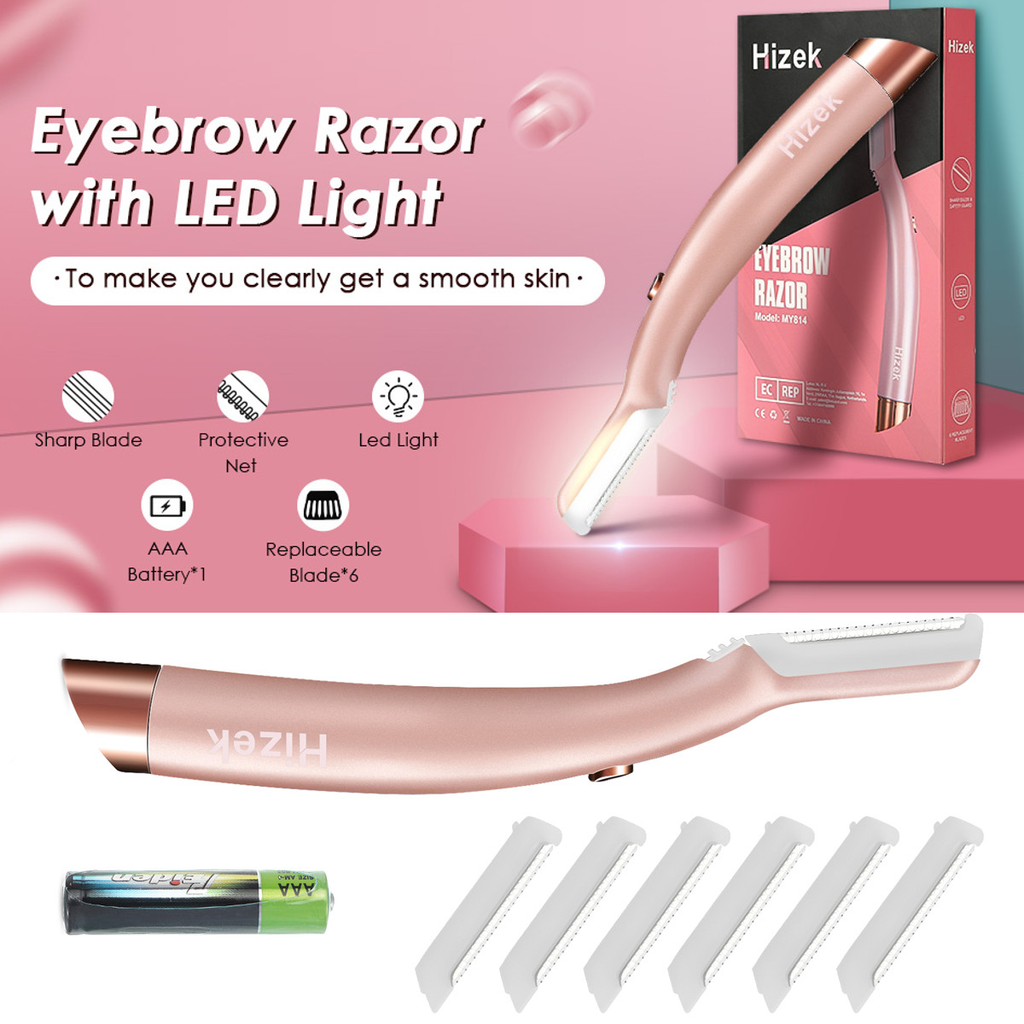 Hizek Eyebrow Razor Shaver with LED Light + 6pcs Cutter Head
