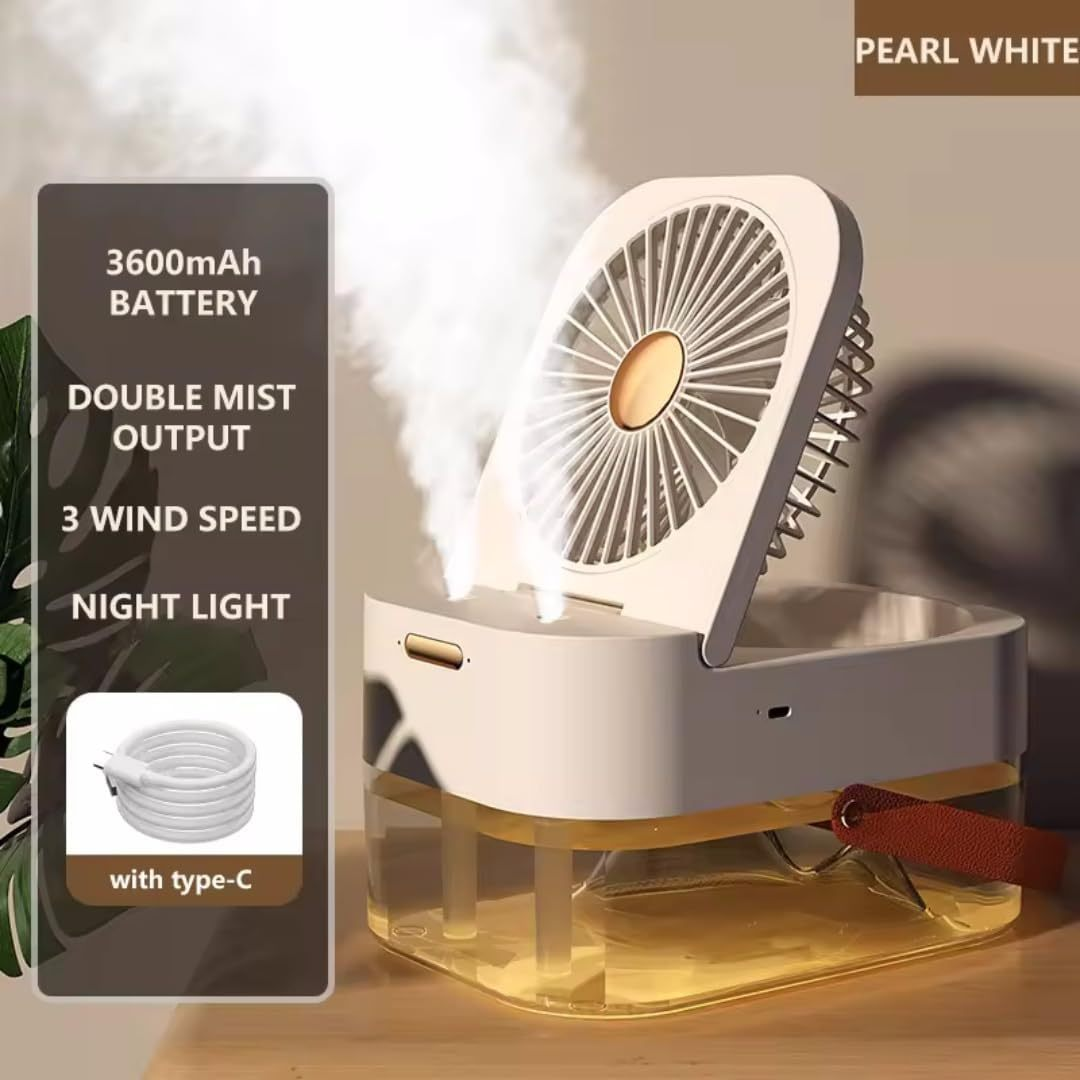 3-in-1 Portable Air Cooler Fan with 2.5L Water Tank – USB Rechargeable Personal Cooling Fan with Mist and LED Light