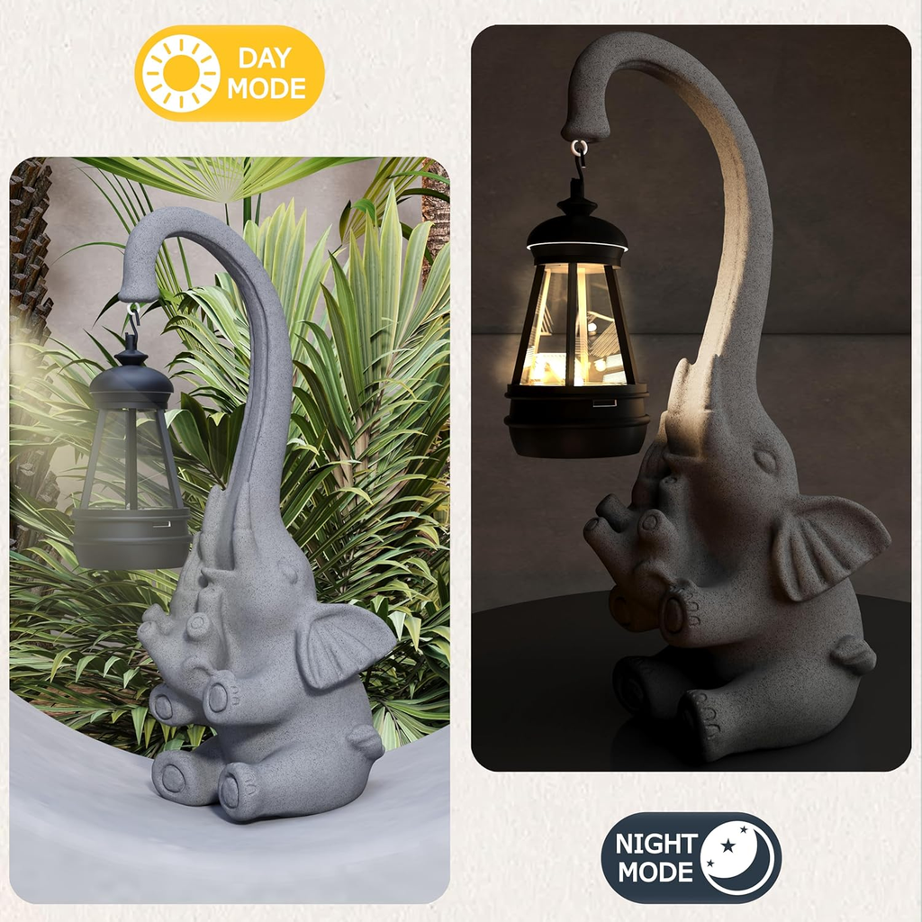 Solar Garden Statue Lights, Outdoor Elephant Resin Figurine Lights for Patio, Balcony, Lawn, Yard Decoration, Garden Sculpture Gifts for Women, Men or Children, Unique Housewarming Gifts (Chest)