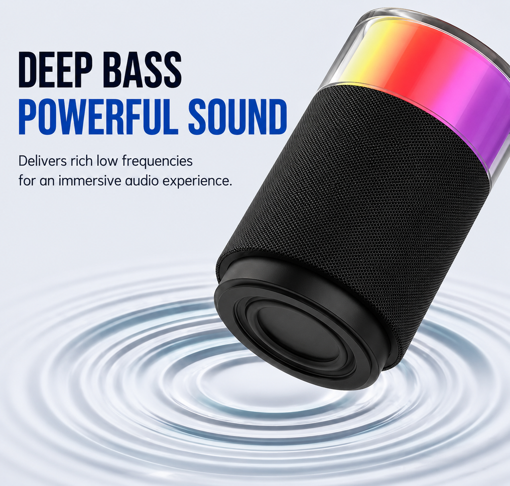Portable Bluetooth Speaker with RGB Ambient Light, TF Card Support, USB-C Rechargeable Wireless Speaker
